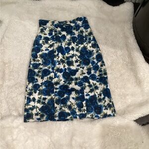 eshakti Blue and White Floral Pencil Skirt